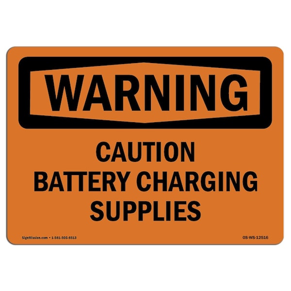 Safety Sign, OSHA WARNING, 3.5" Height, Caution Battery Charging Supplies, Landscape, 10PK